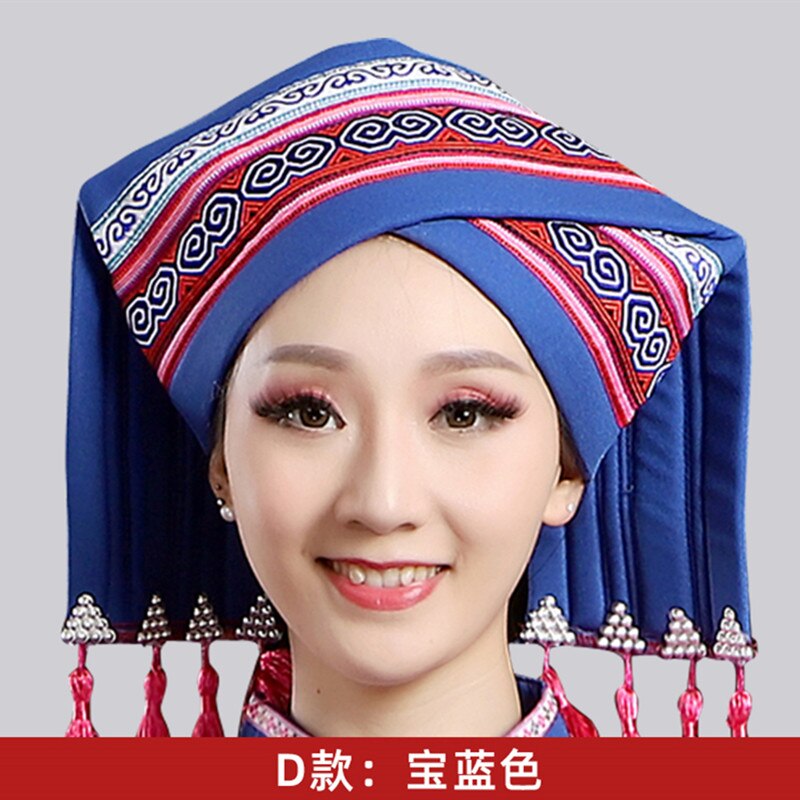 Hmong Miao Dance Hat For Women Traditional Clothing Hats With Tassel Accessories Festival Performance Headwear Vintage Headdress
