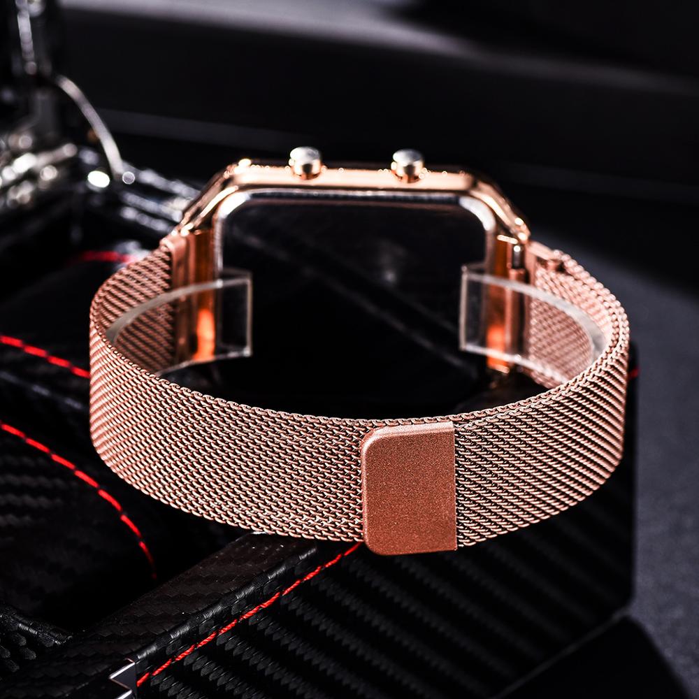 Reloj Digital deportivo cuadrado con personalidad para estudiantes , reloj de aleación con hebilla magnética para hombres y mujeres, relojes para parejas