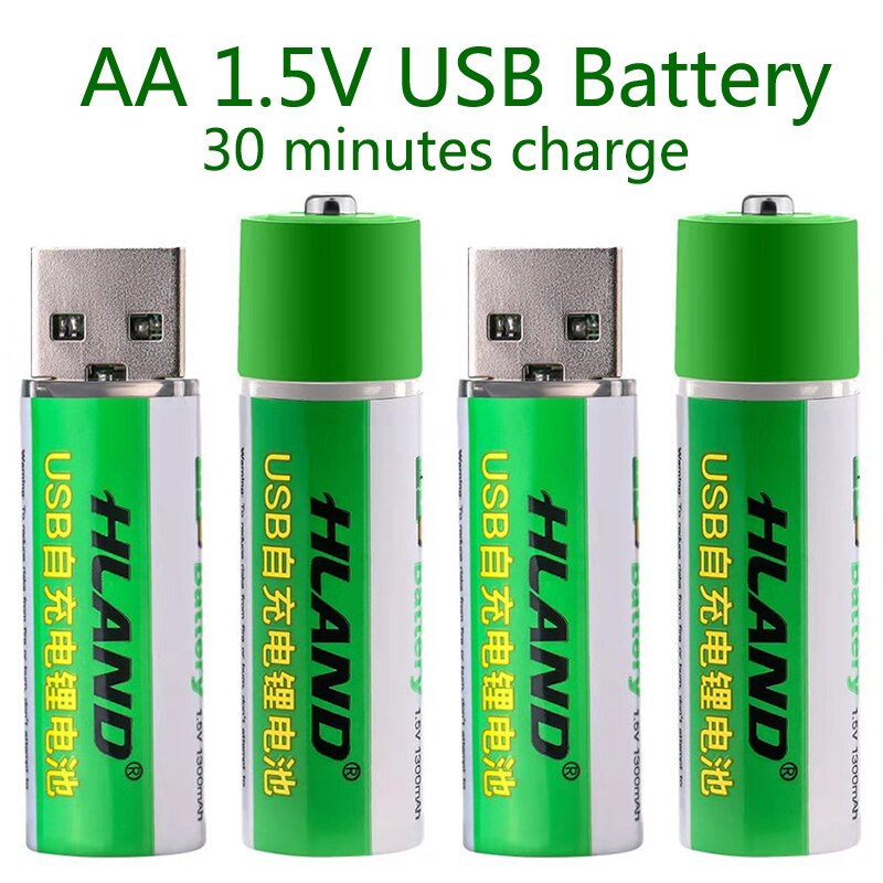 Large capacity 1.5V AA 1300mAh USB rechargeable lithium ion battery for remote control wireless mouse + cable