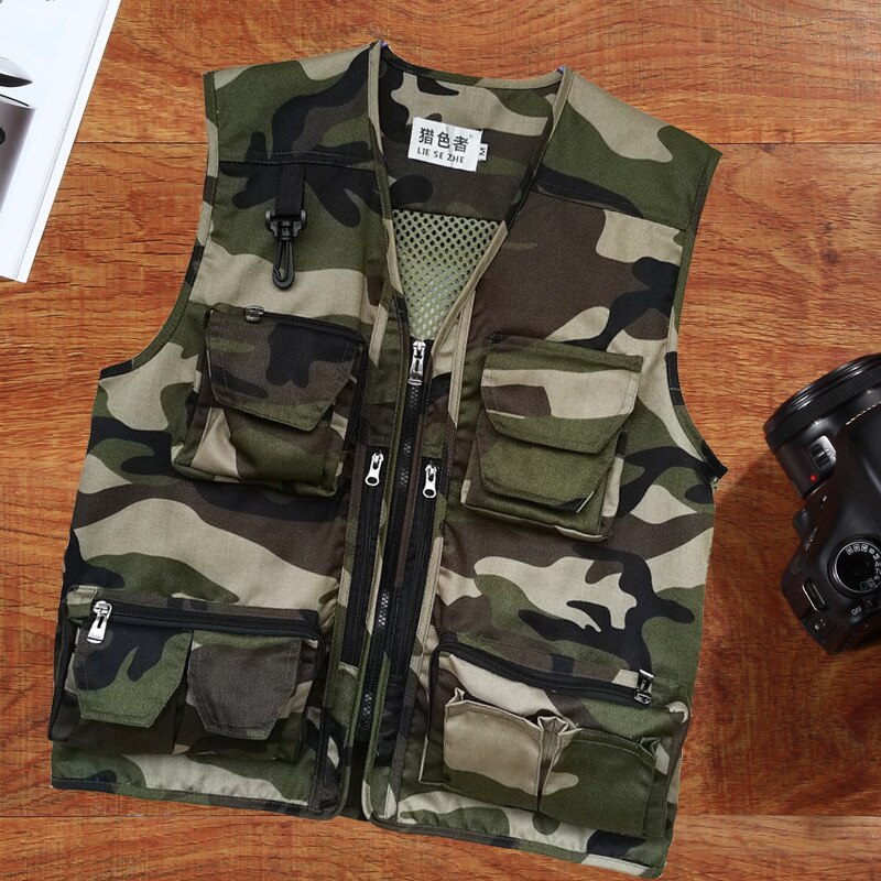 Gilet da pesca multi-tasca mimetico da uomo per fotografia all&#39;aperto gilet da pesca gilet multitasche