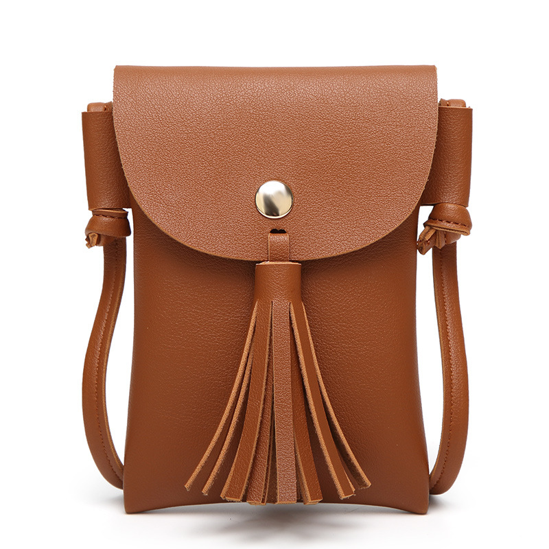 Kvindelige håndtasker mini telefon taske pu kvast skulder messenger taske: Brun