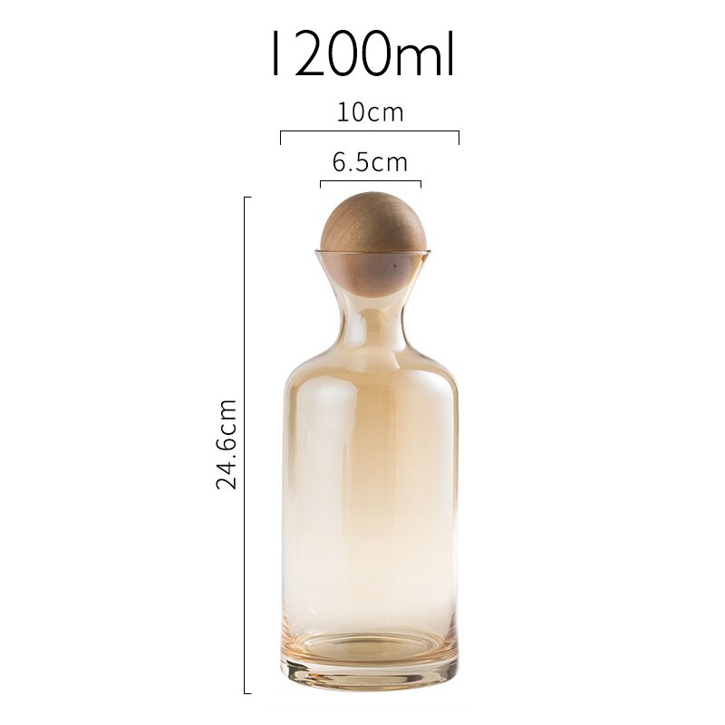 JINYOUJIA Nordic Glass Carafe Water Pitcher with Wood Lid Kettle Drinking Cup Tea Pot Juice Jug Household Drinkware: AMBER 1200ml