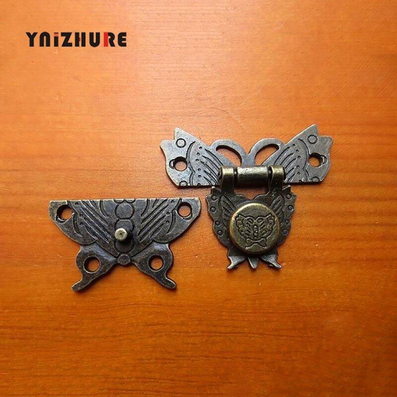 2pcs 51*46mm Wood Box Padlock Hasp Lock Antique Wooden Box Clasp Buckle Butterfly Alloy Lockbuckle Decorated