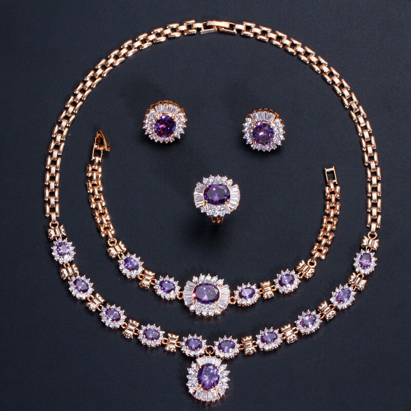 Pera 4 Stuk Sets Grote Zirconia Vrouwen Goud Kleur Ronde Groene Steen Afrikaanse Dubai Bruiloft Sieraden Sets j087