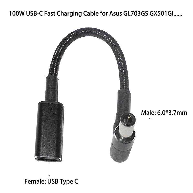 Convertisseur Usb Type C 100W vers câble de charge rapide 6.0x3.7mm, adaptateur pour Asus TUF Gaming FX705GM FX705GE FX705GD FX505, prise cc