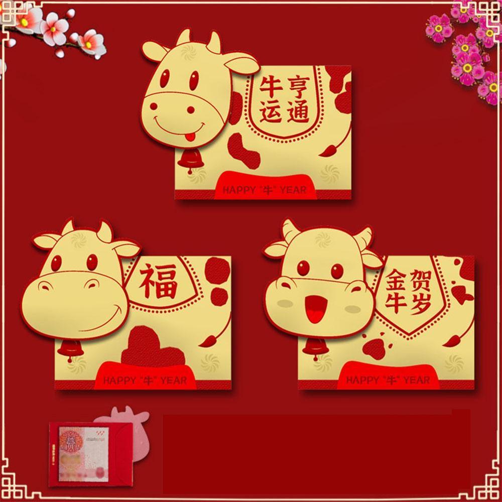 6pcs OX Lucky Chinese Red Envelopes Lucky Pockets Red Packet For Chinese Year Spring Birthday Marry Party
