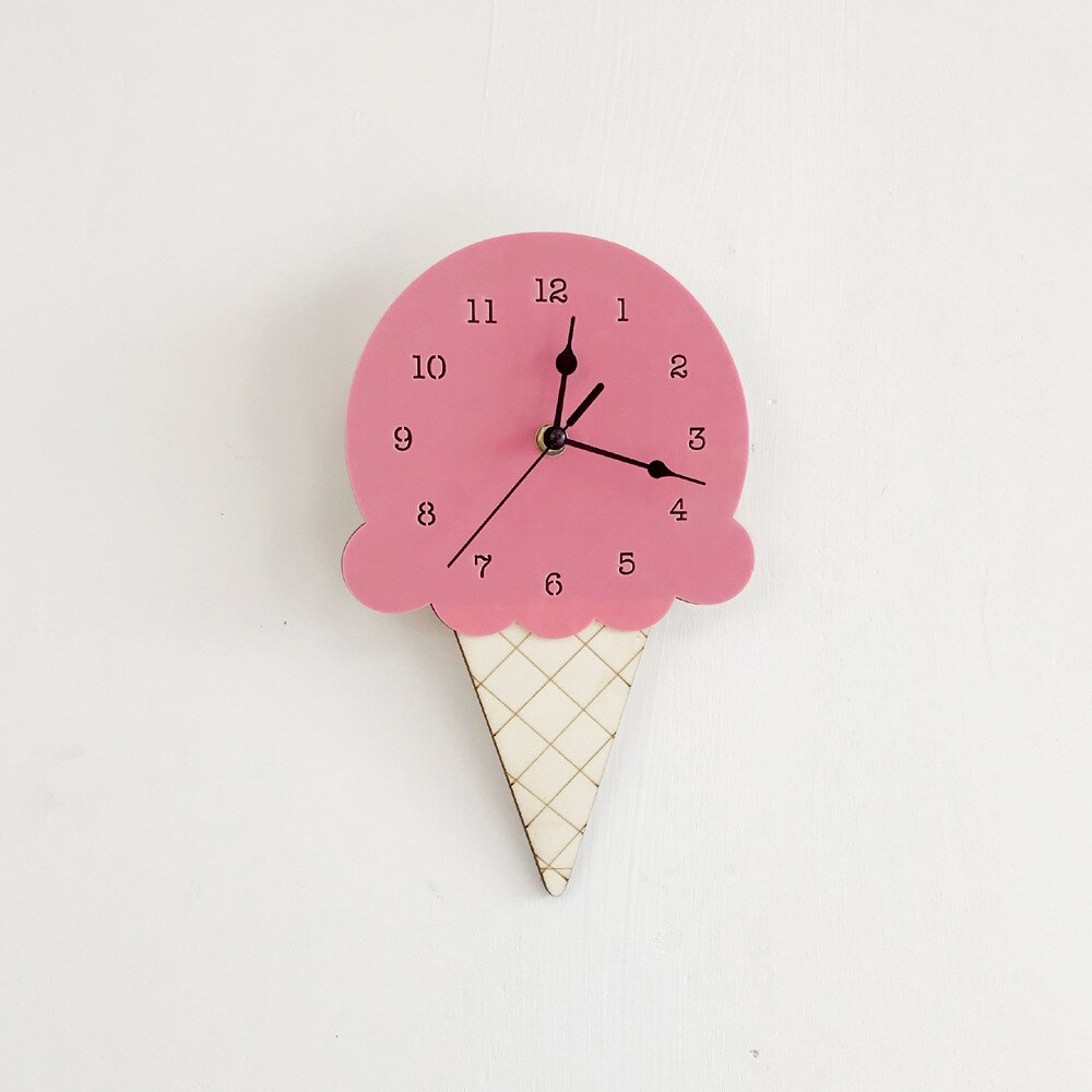 Novelty Cartoon Ice Cream Wall Clocks 3D DIY Wall Stickers for Kids Room Home Decor Children Relogio De Parede