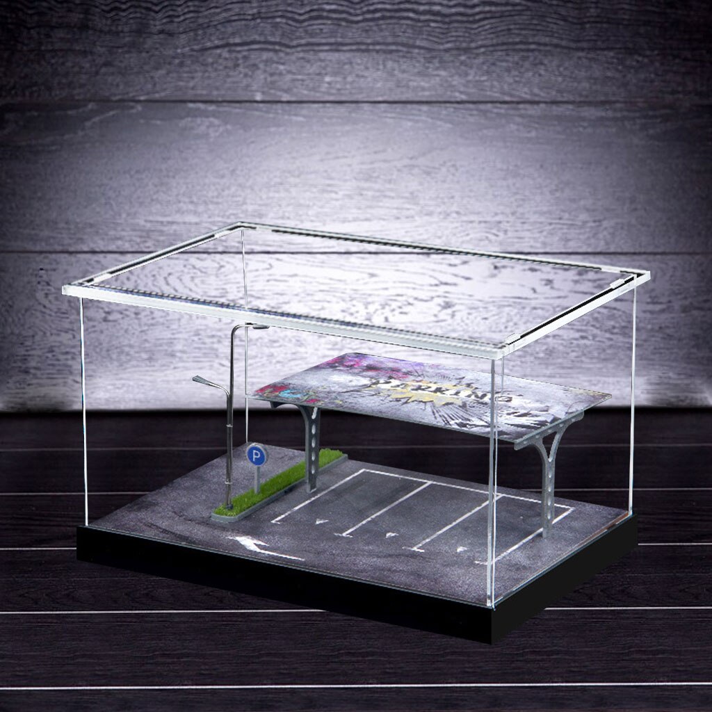 1/64 Scale Simulation Parking Lot Transparent Display Box Tabletop Countertop Ornaments