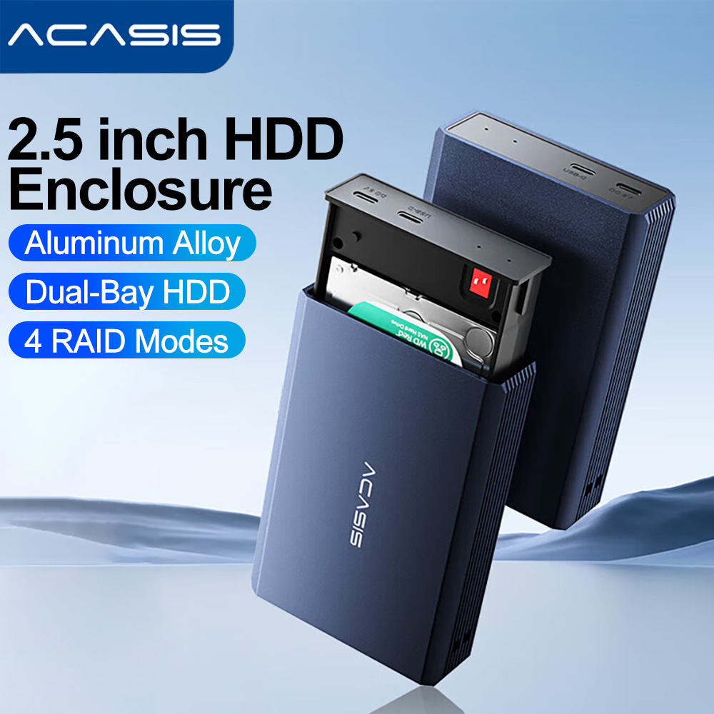 Acasis 2,5 inch HDD-behuizing Dual Bay externe harde schijf behuizing HDD SSD-behuizing RAID Array Type C 2,5-inch schijfarray-behuizing