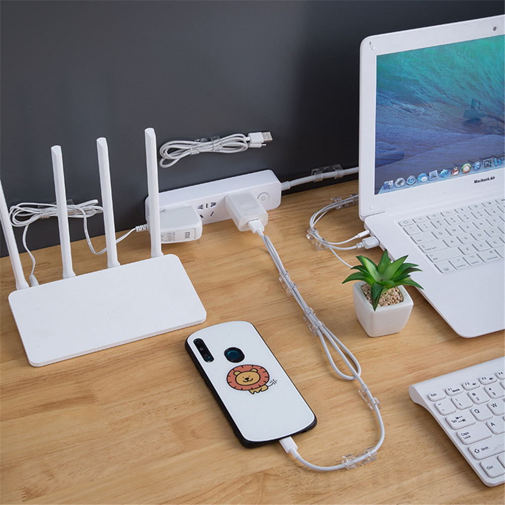 Adhesive Cable Organizer Clips Cable Management With Acrylic Double-Sided Tape Wire Manager Cord Holder USB Winder