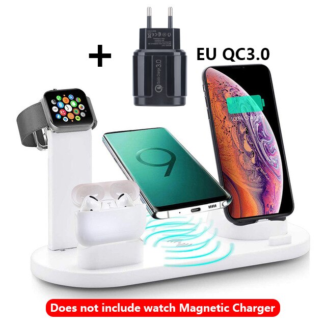 6 in 1 kabellos aufladen Pad Stehen Für Apfel Uhr 5 4 3 2 1 iPhone 11 X XS XR 8 Airpods Profi 10W Qi Schnelle Ladegerät Dock Bahnhof: kabellos WeiÃÂ EU