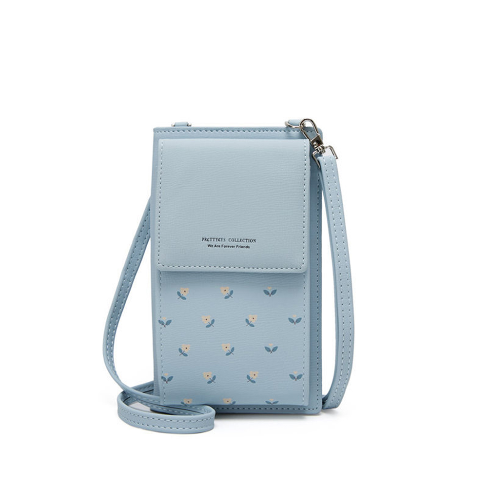 Cartera para teléfono móvil tarjeta grande para mujer con estampado Floral, Mini bolso de hombro tipo bandolera de piel sintética, tarjetero, bandolera, bandolera con tirantes: Azul