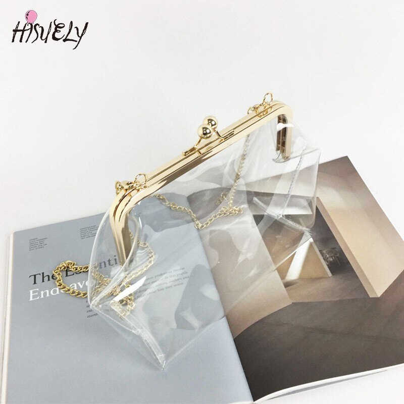 Hisuely clip-tasche, pvc-sommer-gelee-tasche, süße transparente damentasche mit kette, transparente umhängetasche