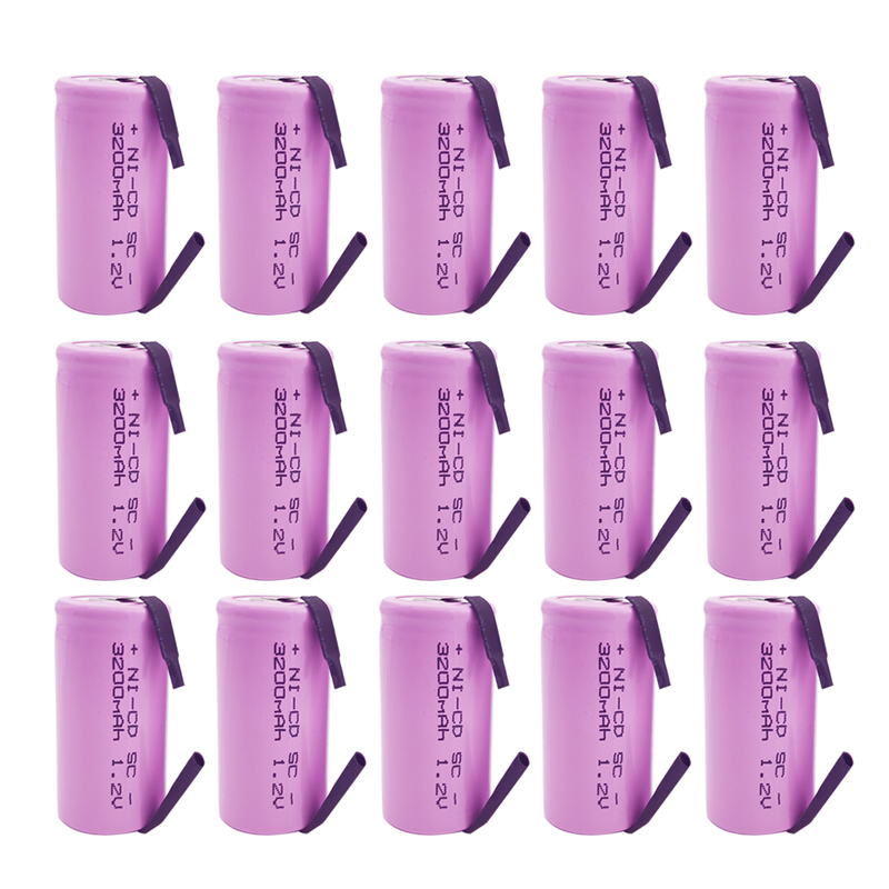 10/12/15/20 peças sc 1.2v 3200mah bateria recarregável sub c ni-cd célula com abas de soldagem para furadeira elétrica chave de fenda bosch: BRANCO