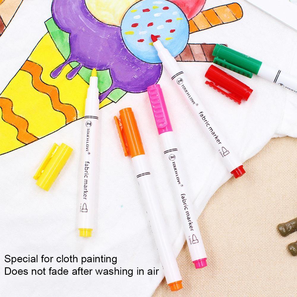 8Pcs/Set Clothes Textile Markers Fabric Paint Pens Liner T-shirt Pen DIY Marker Painting Supplies Writing Crafts Pigment Pe T9M2