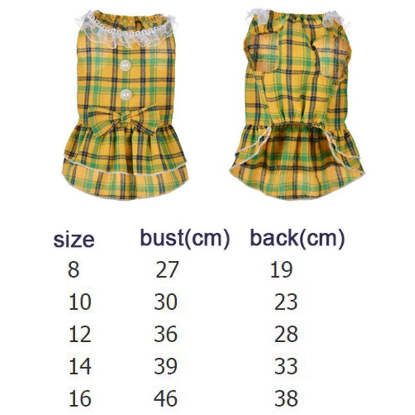 Puppy Plaid Dog Dress with Pearl Button Cute Dog Skirt Pet Cat Princess Apparel Clothes Party Dress for Small Dogs Robe Chien