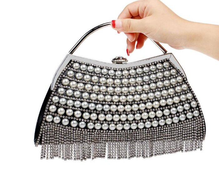Frauen Abend Kupplung Tasche Perle Und Diamant Kleid Tasche Damen Hand Tasche Frauen Umhängetaschen Für Party Tag Kupplungen: black