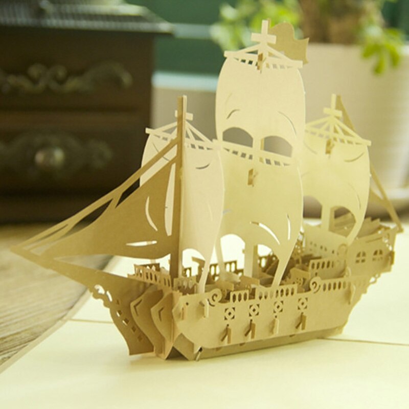 Leuke 3D Carving Zeilboot Dank U Wenskaarten Handgemaakte Postkaart Lege Vintage Papier Gelukkige Verjaardag Liefde Card