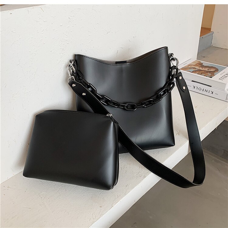 coréen grande capacité sac seau sac à main et sac à bandoulière sac de messager sac fourre-tout largeur 27cm hauteur 28cm: Black