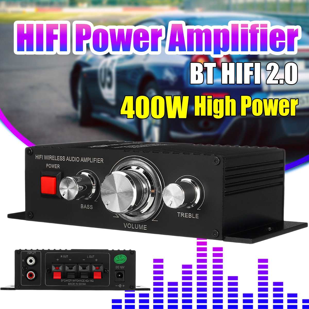 400W Stereo Hifi Car Home Subwoofer Amplifier Amp Sound Speaker bluetooth 4.2+EDR Audio LED