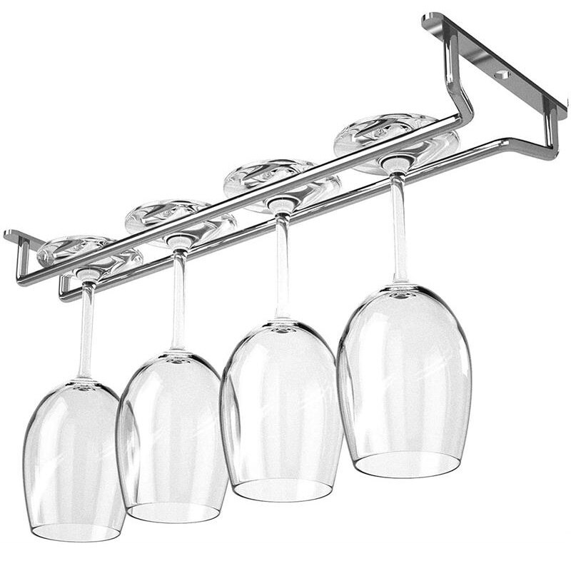 27CM Gold Wire Hanging Rack Under Cabinet Stainless Steel Stemware Hanging Cup Holder Single Row Bronze Kitchen Accessories