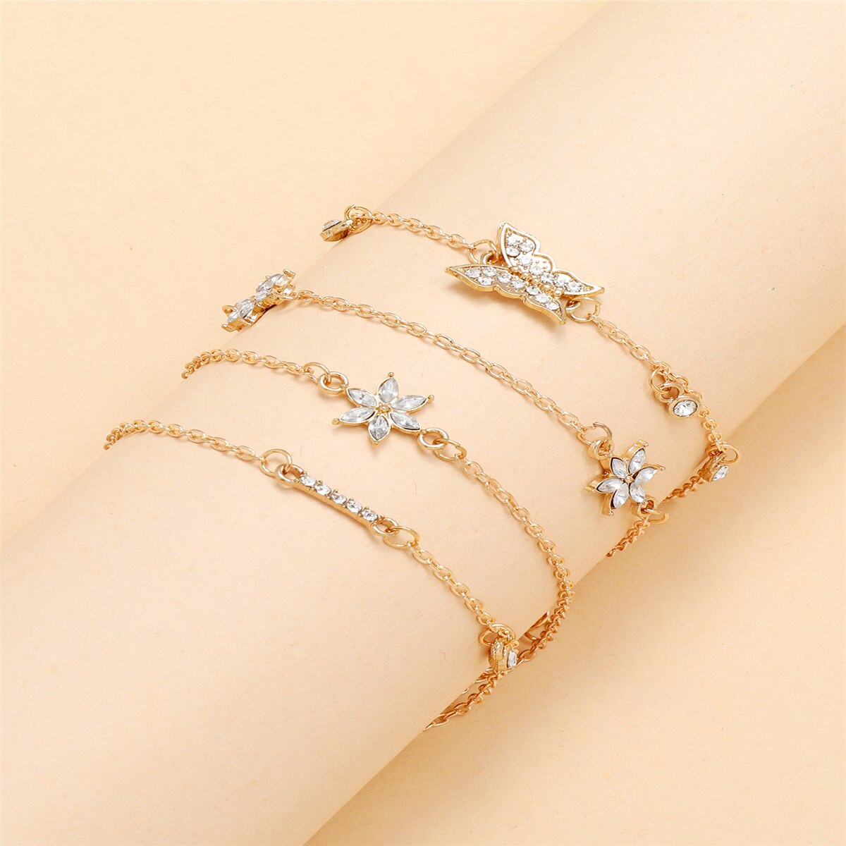 Moda borboleta floret pulseira conjunto de ouro geométrico pulseira 4 peça conjunto feminino acessórios pulseras mujer pulseira jewelri