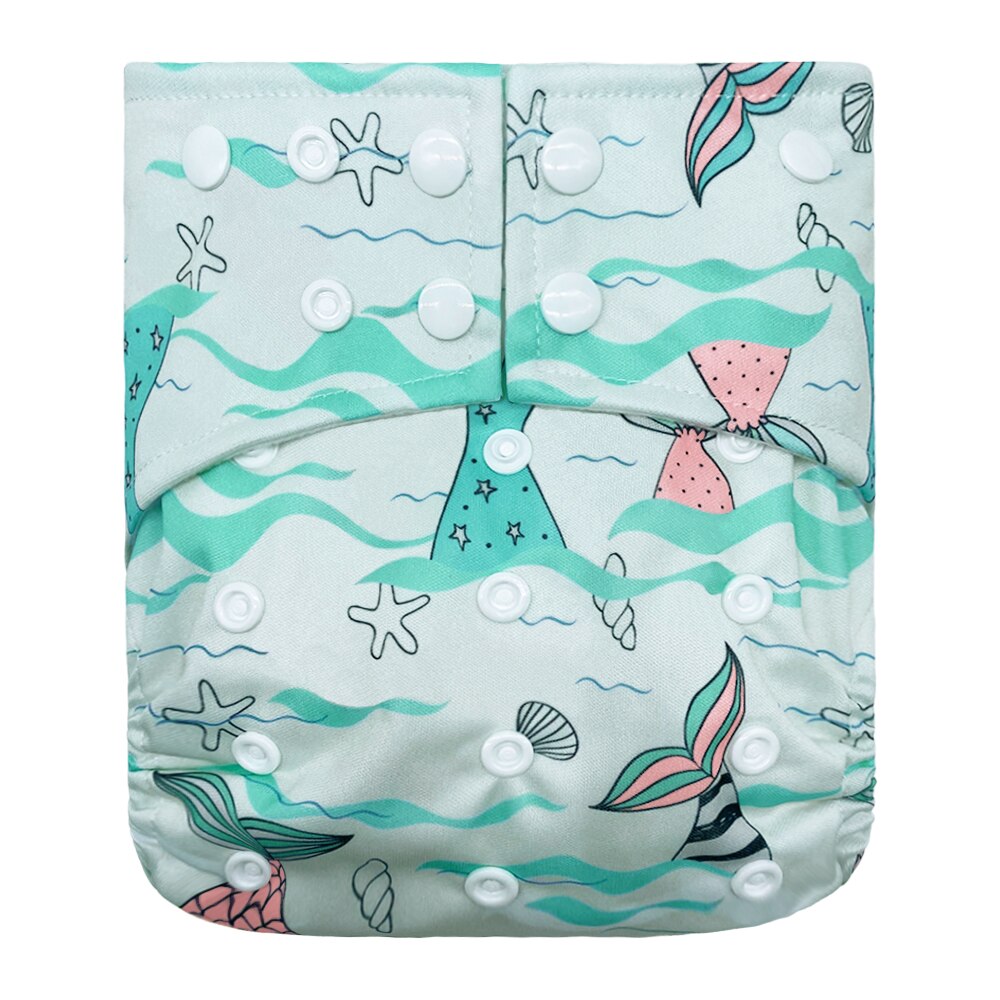 Goodbum Waves Printed Washable Adjustable Double Gusset Square Cloth Nappy For Baby Diaper: D39