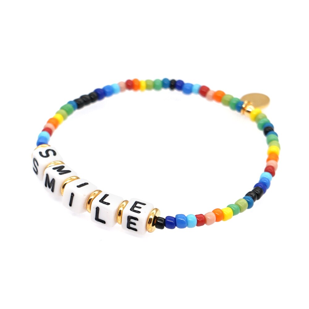 Shinus Kandi Armbinde Für Frauen Boho LIEBE knapp Armbänder Für Mädchen Bohemien Regenbogen Kandy Schmuck Mehrfarbig Perlen Pulsera