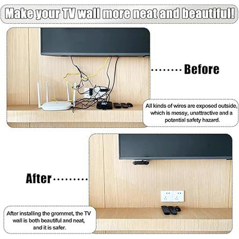 AFOURT-6PCS TV-Kabelversteck 2-3/8"(60mm) In der Wand Kabelmanagement-Kit Kabelversteck für wandmontierte TV-Lochsägen-Bohraufsatz: Black