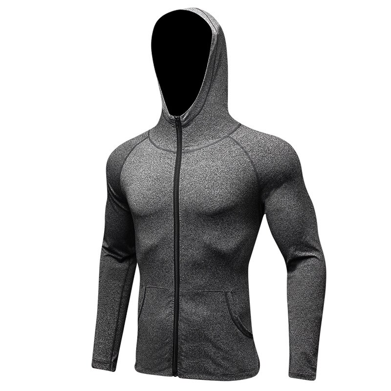 Men's Autumn and Winter Sports Jackets Fitness Running Training Long Sleeves Zipper Hoodie Quick-drying Jacket: L / Gray