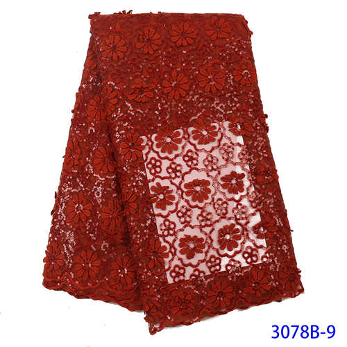 Franse Mesh Kant Stof Afrikaanse Kant Stof Nigeriaanse Veters Stoffen met Pailletten voor Jurken KS3078B: Picture 9