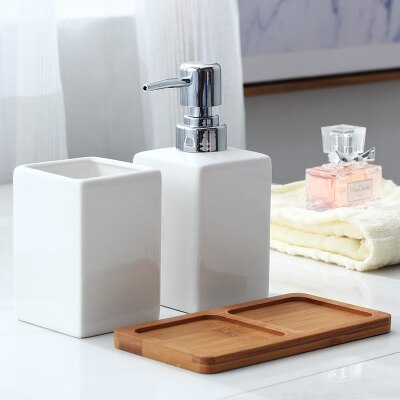 Ceramic Soap Dispenser White Black Bottle Hotel Bathroom Shower Gel Hand Sanitizer Bottle with Bamboo Tray 320ml: 4