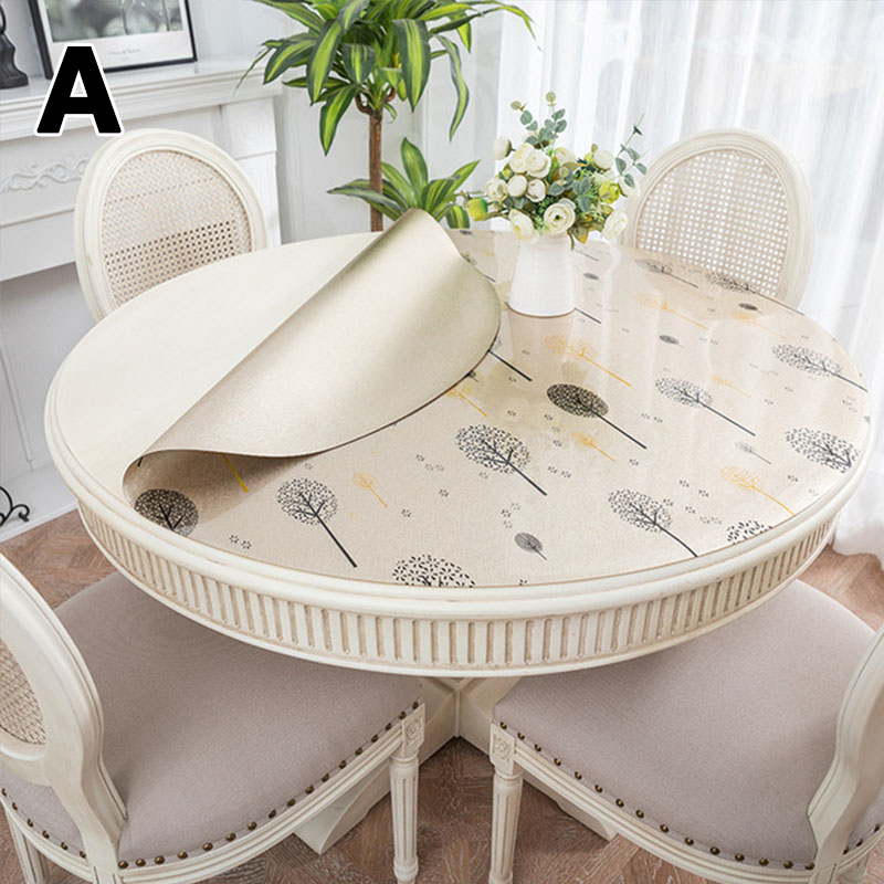 Dia 60cm Round PVC Waterproof Tablecloth Plastic Oilproof Table Cloth Soft No-wash Table Cloth For Home Kitchen Decor: A
