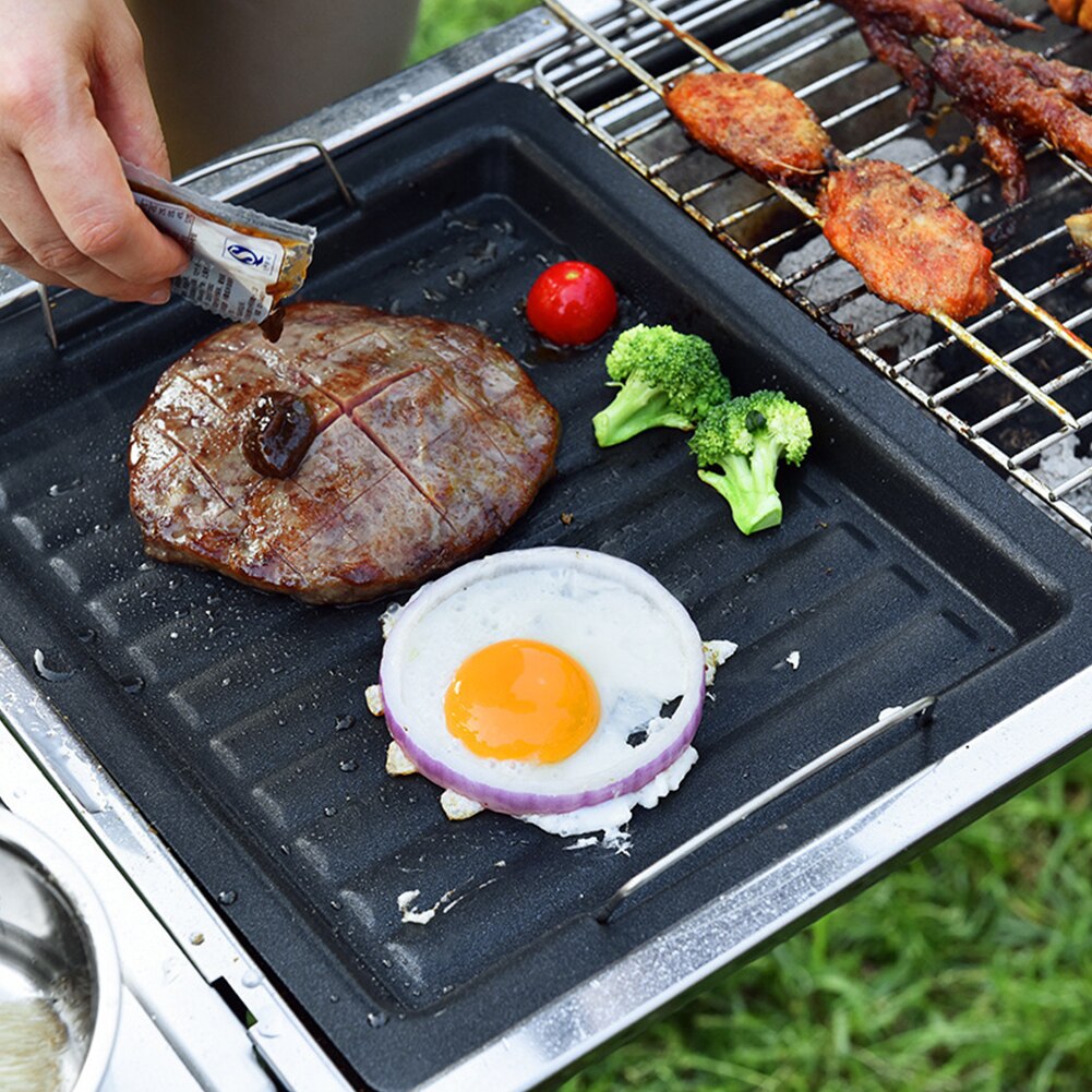 Stainless Steel Steak Frying Pan Korean Non-stick Frying Pan BBQ Grill Pan Cast Iron BBQ Plate Outdoor Charcoal Barbecue Plate
