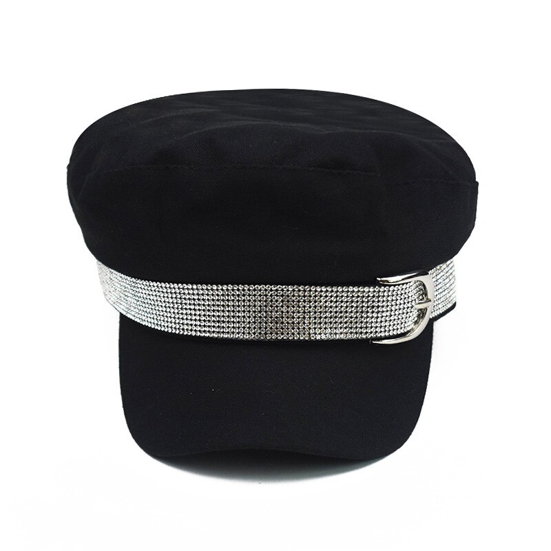Boné de jornal feminino moda boina paperboy chapéu octogonal chapéus com prata strass cinto bukle para outono inverno primavera