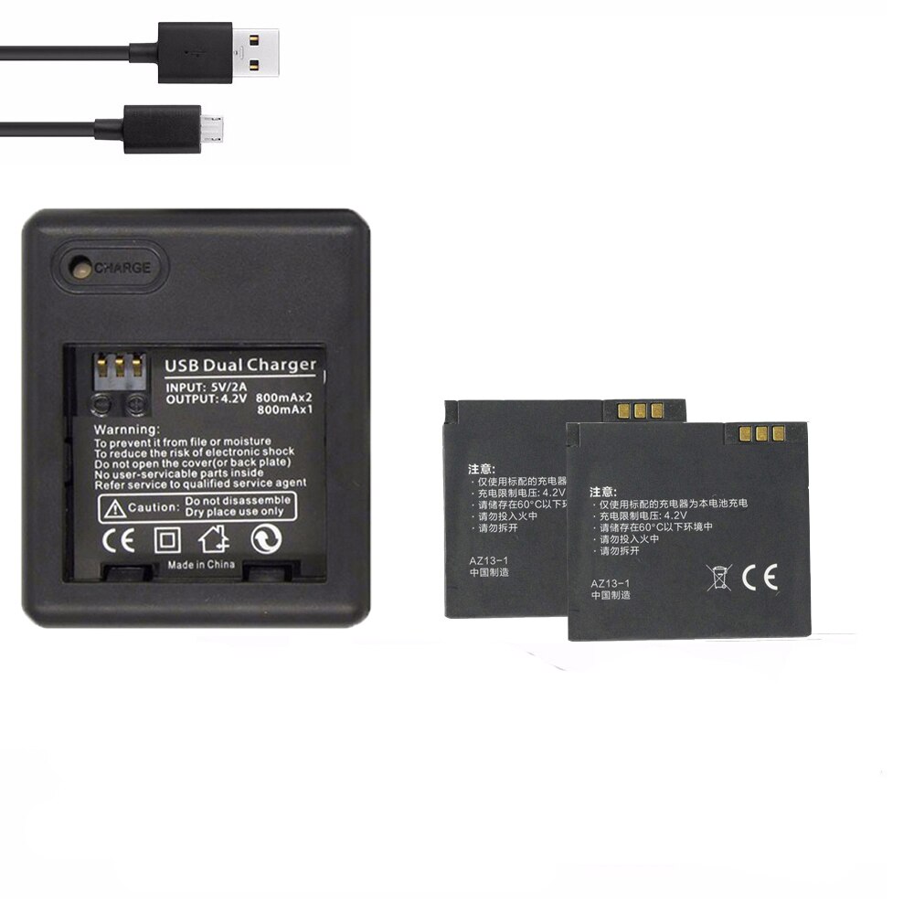 1010mAh AZ13-1Battery For Xiaomi Yi Action Camera Battery Rechargeable Replacement Bateria: 2x battery Charger