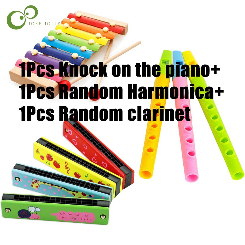 3 pçs de madeira de plástico harmônica 8-tom cor piano clarinete educação precoce música brinquedo do bebê educacional instrumento musical brinquedo yjn: 3Pcs Set