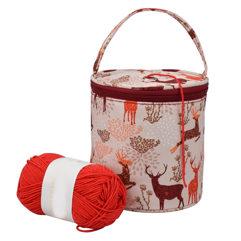 Printed Cloth Weaving Crochet Tote Zipper Closure DIY Craft Knitting Bag Anti-winding Home Portable Yarn Storage With Handle: 1