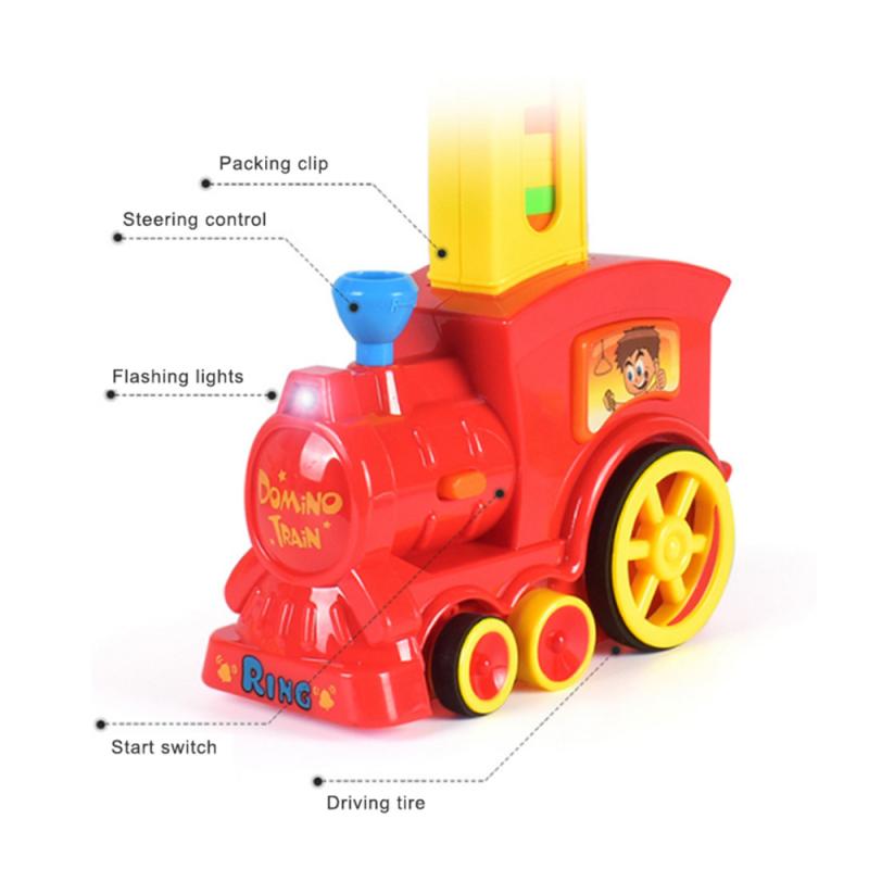 Tren dominó eléctrico, coche, modelo de vehículo, mágico, automático, configuración, coloridos juguetes de dominó de plástico