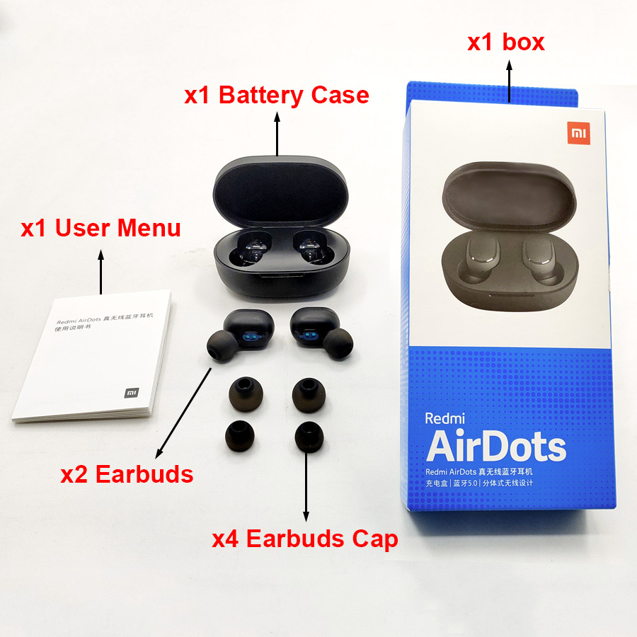 Original Xiaomi Redmi Airdots Xiaomi Wireless earphone Voice control Bluetooth 5.0 Noise reduction Tap Control in stock