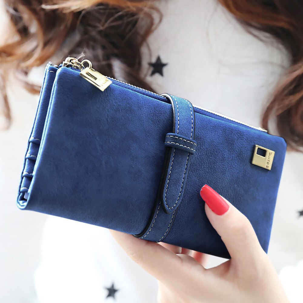 Geestock Vrouwen Lange Wallet Voor Pu Matte Anti-Diefstal Kaarthouder Dame Lederen Suede Retro Portemonnee Vrouwelijke Portemonnee handtas