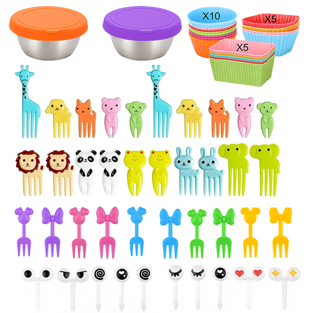 Juego de accesorios para fiambrera Bento escolar para niños con divisores de fiambrera de silicona/horquillas pequeñas para fruta, selecciones de comida/forro de silicona para magdalenas: Verde claro