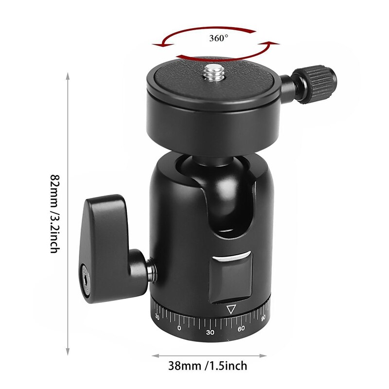 360-Degree Rotating Heavy Duty Aluminum Camera Tripod Ball Head Ballhead with 1/4 Inch Round Quick Release Plate