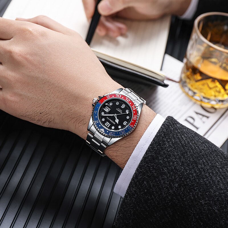 Quartz ure herre luksusmærke armbåndsur i rustfrit stål 시계 relogio masculino de luxo montre homme: Kaffe