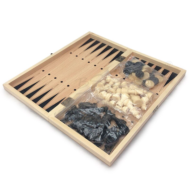 3 in 1 Chess Game Backgammon Checkers Chess Set Plastic Chess Pieces with Wooden Foldable Chessboard for Toy or