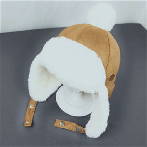 3 Colors Toddler Beanie Hat Simple Style Bomber Hats Casual Thicken Ear Hats Kids Winter Warm Plush Caps Beanie Hats: Yellow