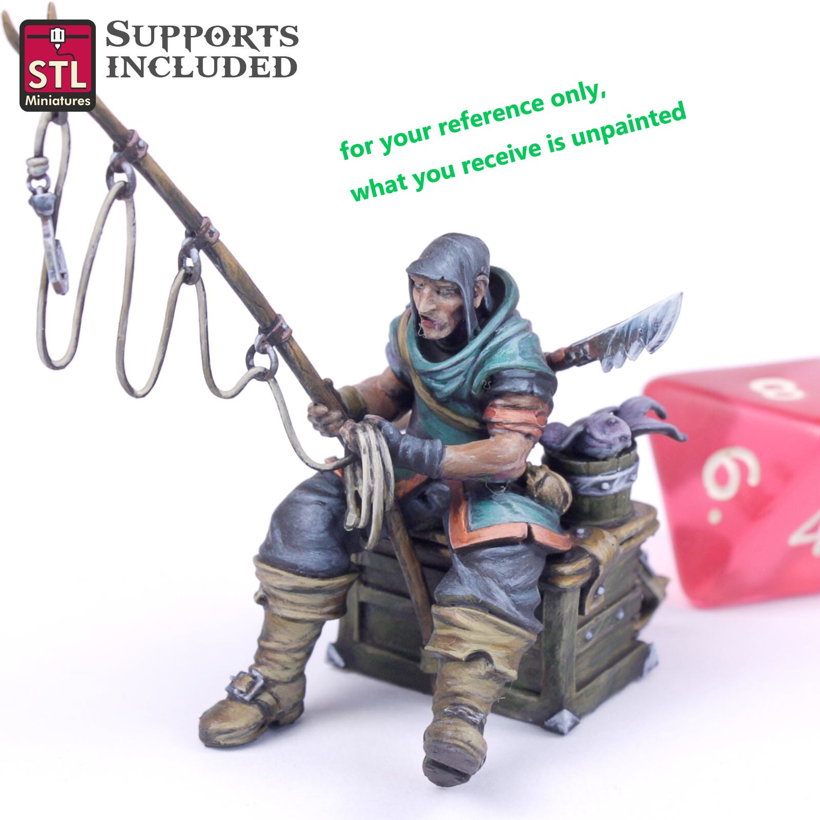 Fisherman DND D&amp;D Pathfinder RPG War Games Tabletop Unpainted 3D Printed Desktop Ornament