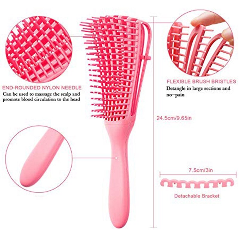2 pièces démêlant brosse Afro brosse amérique/africain texturé 3A à 4C crépus ondulés/bouclés/Coily/humide/sec/huile/épais/cheveux longs, noeuds