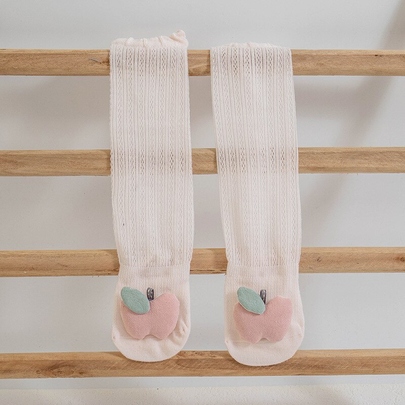 1 paar 0-3Y Sommer Über Knie Baby Socken Bein Wärmer Gittergewebe Atmungs Neugeborenen Baby Moskito Socken Karikatur Obst Mädchen Baby strümpfe: 02 Apfel / 0-1T