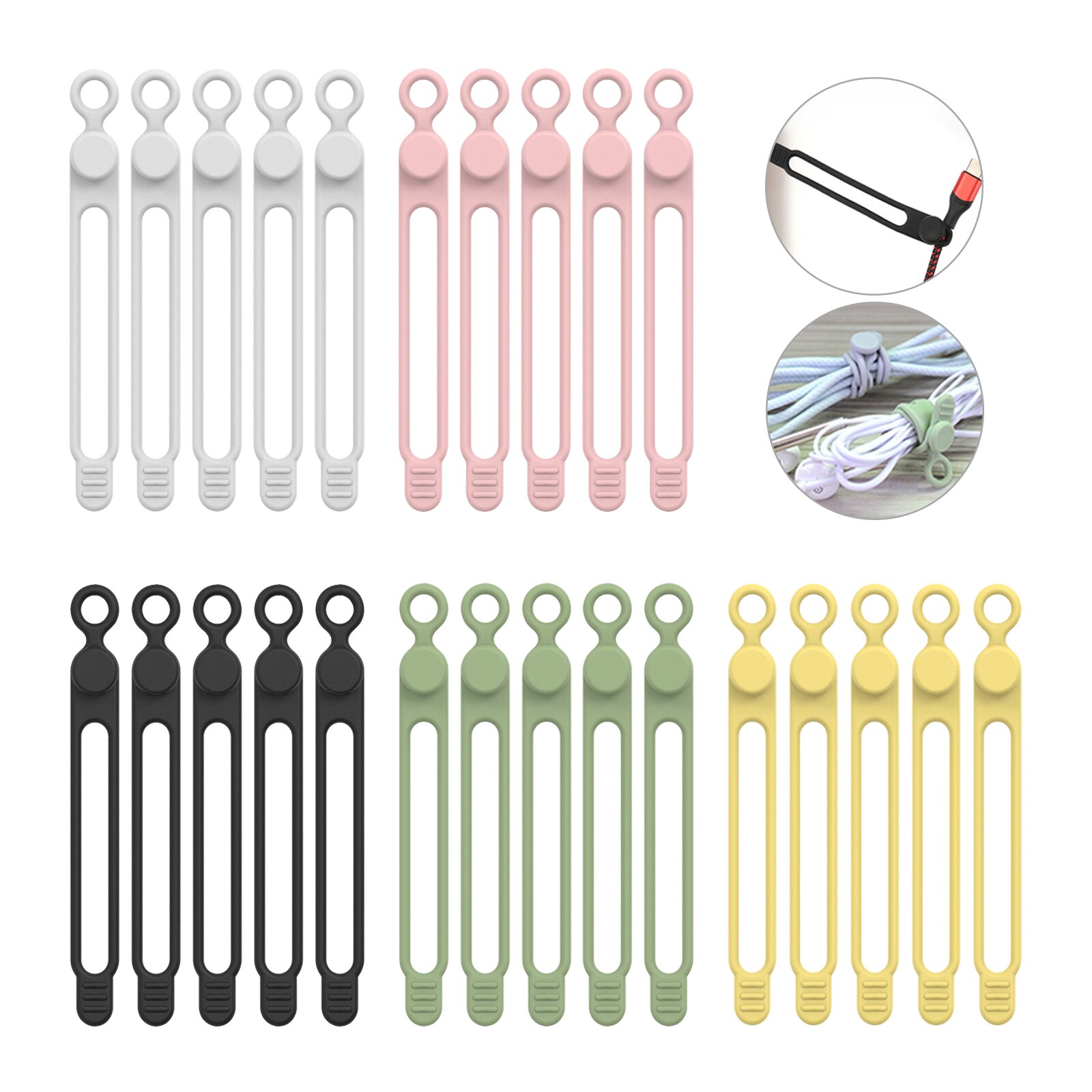 UMUST Bridas para cables de silicona, organizador de cables, correas para cables, bridas para cables reutilizables, organizador de cables de viaje, bonita brida elástica, bridas para cables: Multicolor